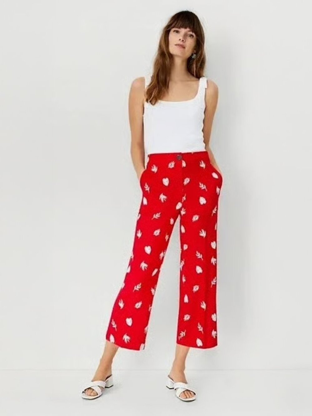ANN TAYLOR Cherry Red Embroidered Plants Pants - Size 18